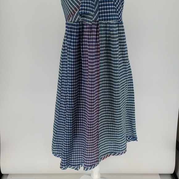 Maeve Anthropologie Waverly Gingham Plaid Blue Purple One Shoulder Dress Size 8 - Picture 3 of 15